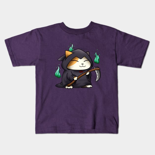 Halloween Cat Grim Reaper Kitty Kids T-Shirt by Takeda_Art